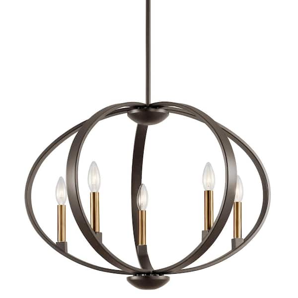 KICHLER Elata 27 in. 5-Light Olde Bronze Contemporary Candle Globe Chandelier for Dining Room