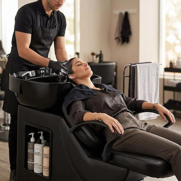Seafuloy PU Leather Reclining Tilt Ergonomic Shampoo Bowl and