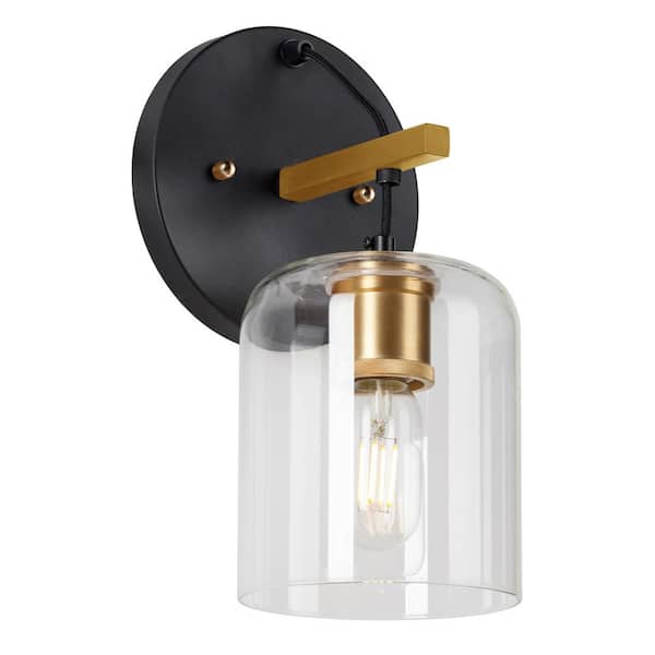 Unbranded Tyrone 1-Light Black and Soft Gold Wall Sconce Vanity Light with Clear Glass