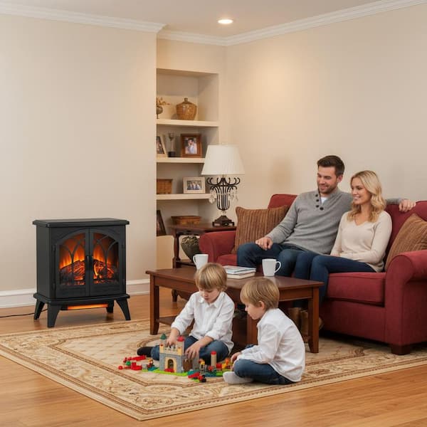 23.7 in. 1500-Watt Black 5000 BTU Freestanding Electric Fireplace Utility Convection Infrared Space Heater with Remote