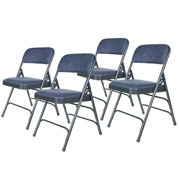 HAMPDEN FURNISHINGS Bernadine Fabric Triple Brace Folding Dining Chair, Blue (Pack of 4)