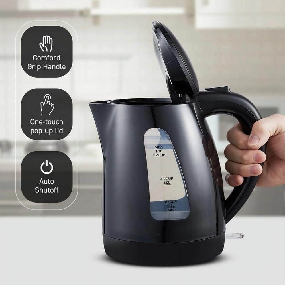 Elite Black 1.7L Electric Water Kettle with Swivel Base