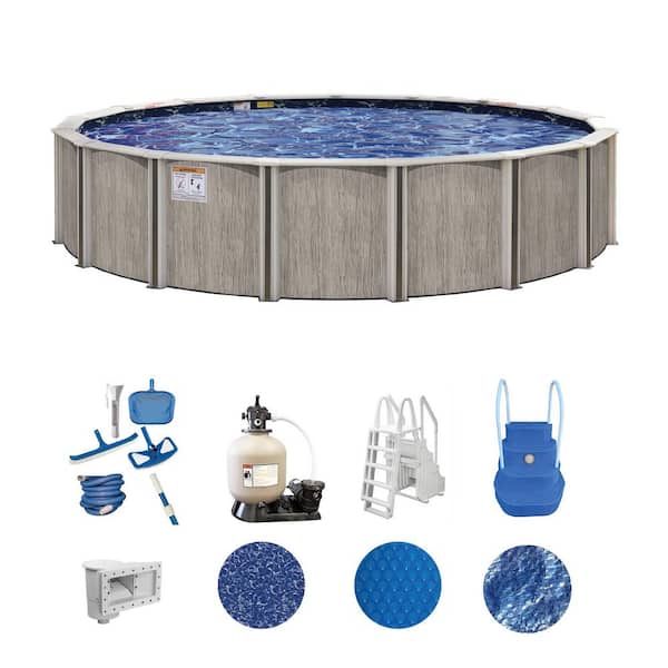 Aspen Wood 27 ft. Round 54 in. Deep Above Ground Deluxe Hard Sided Pool Package