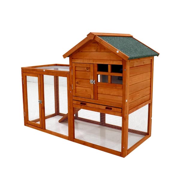 Tunearary 20 in. W x 46.5 in. L x 36.4 in. H Indoor and Outdoor with Runway Double Layer Chicken Coop Rabbit Hutch, Natural Color