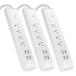 5 ft. Cord 15-Amp Alexa / Google Assistant Compatible Smart Wi-Fi 4-Outlet Power Strip with 4-USB Ports, White (3-Pack)