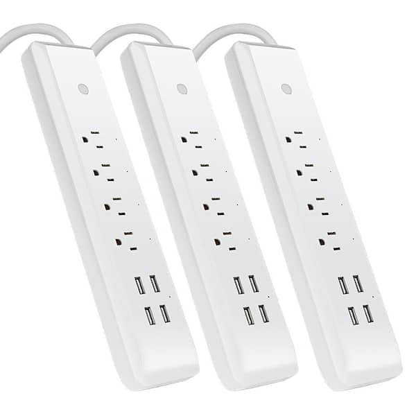 Feit Electric 5 ft. Cord 15-Amp Alexa / Google Assistant Compatible Smart Wi-Fi 4-Outlet Power Strip with 4-USB Ports, White (3-Pack)