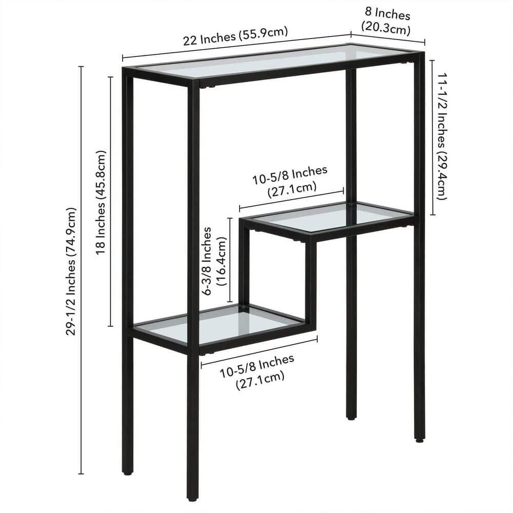 Modern Handcrafted Blackened Bronze Console Table with Tempered Glass Shelves