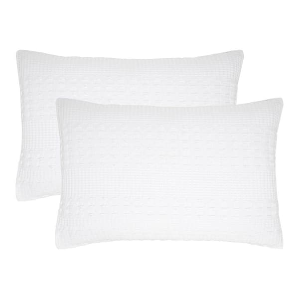 Waffle Weave White Cotton Queen Sham Set of 2