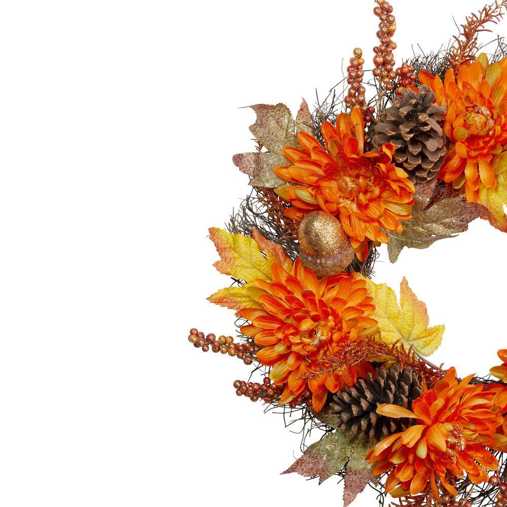 Orange and Yellow Artificial Floral Grapevine Wreath, 22-Inch