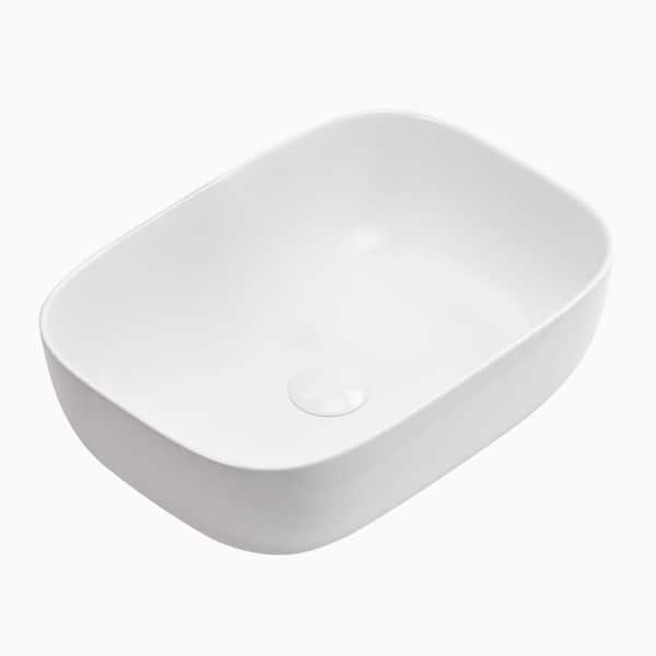 HE 17.91 in. W x 12.6 in. D rectangular Vessel Bathroom Sink in White Ceramic