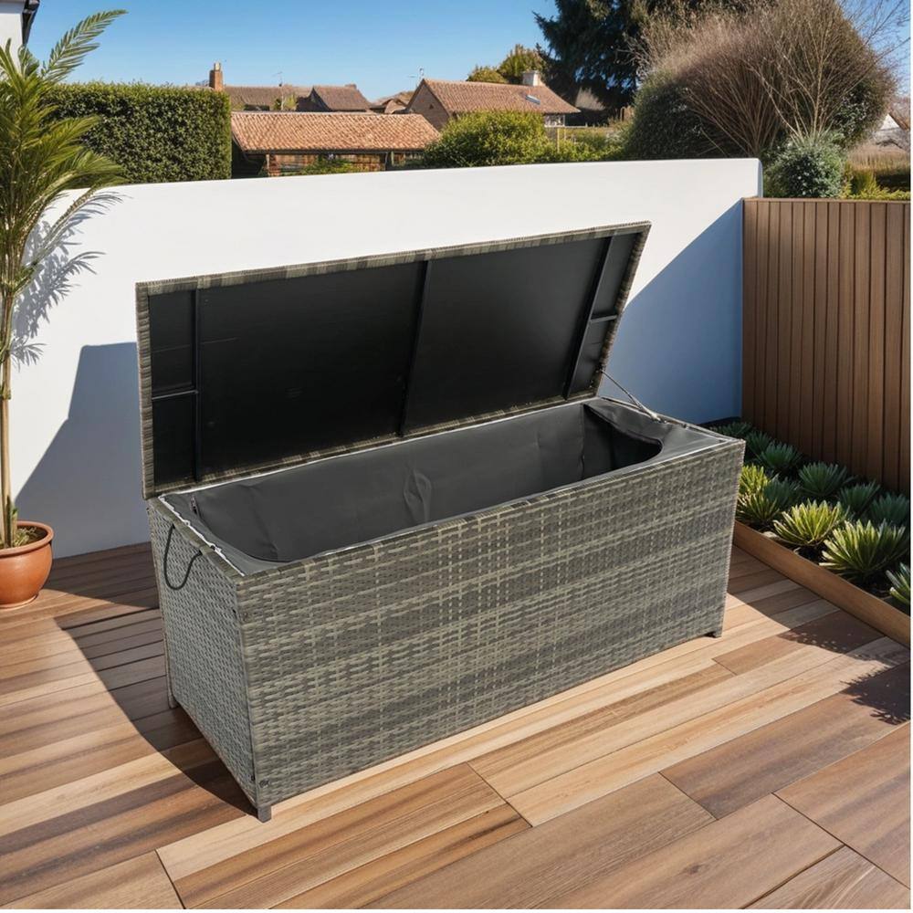 113 Gallon Gray Wicker Outdoor Storage Deck Box