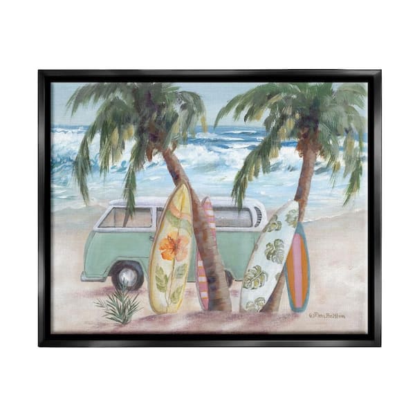 Stupell Industries Summer Waves Tropical Van Surfboards by Pam Britton 1-Piece Black Floater Frame Nature Graphic Art Print 21 in. x 17 in.