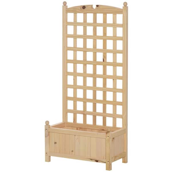 Outsunny Large Depth 24 in. Natural Wooden Raised Garden Bed with Trellis Board