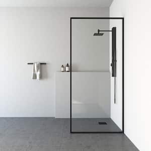 Meridian 34 in. W x 74 in. H Framed Fixed Shower Screen Door in Matte Black with 3/8 in. (10mm) Clear Glass