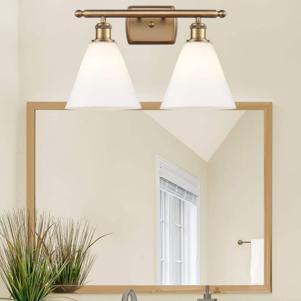 Berkshire 18 in. 2-Light Brushed Brass Vanity Light with Glass Shade price history on PriceWatchPro