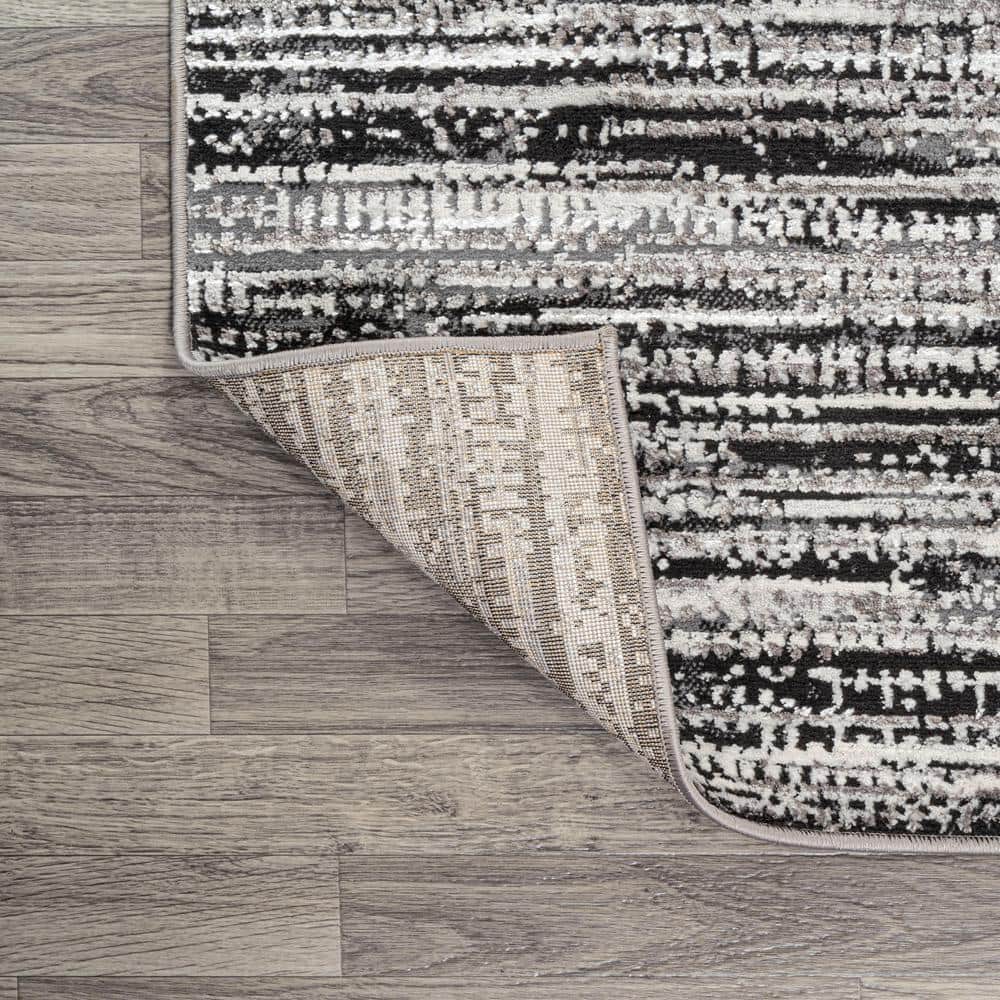 Black and Gray 8' x 10' Stripe Synthetic Area Rug