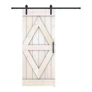 Diamond Series 38 in. x 84 in. White Finished Pine Wood Sliding Barn Door with Hardware Kit (DIY)