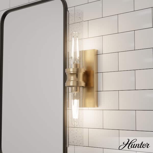 Hunter Lenlock 22 in. 2-Light Alturas Gold Vanity Light with Clear Seeded Glass Shades