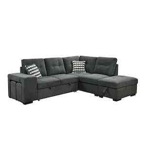 101 in. Reversible Polyester Sectional Sofa in Dark Gray with Pull-Out Bed, Storage Ottoman, USB Ports