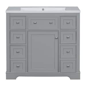 36 in. W x 18 in. D x 34.5 in. H Freestanding Bath Vanity in Grey with White Ceramic Top