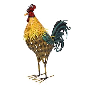 Metal Multi-Color Feathered Rooster Decor