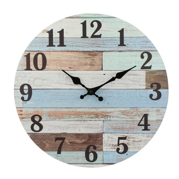 Cubilan Blue Analog Round Coastal Battery Operated Wall Clock
