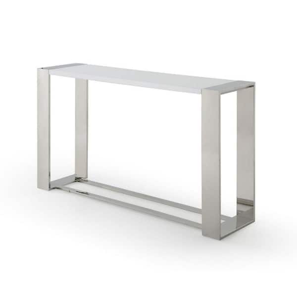 Benjara 15 In. White and Silver Rectangular Wooden Top Metal Modern Console Sofa Table with Steel Base