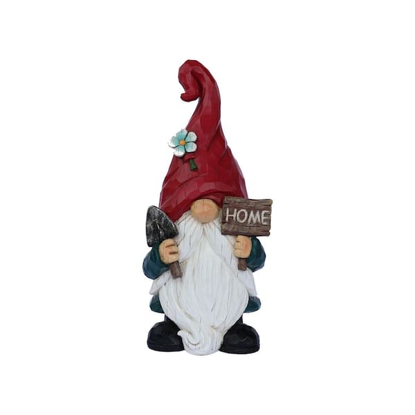 HI-LINE GIFT LTD Medium Size Gardener Gnome Statue Holding Home Sign