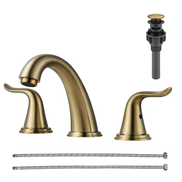 AVITAS Double Handles Brushed Gold 8 in. Widespread Bathroom Faucet, with Pop Up Drain