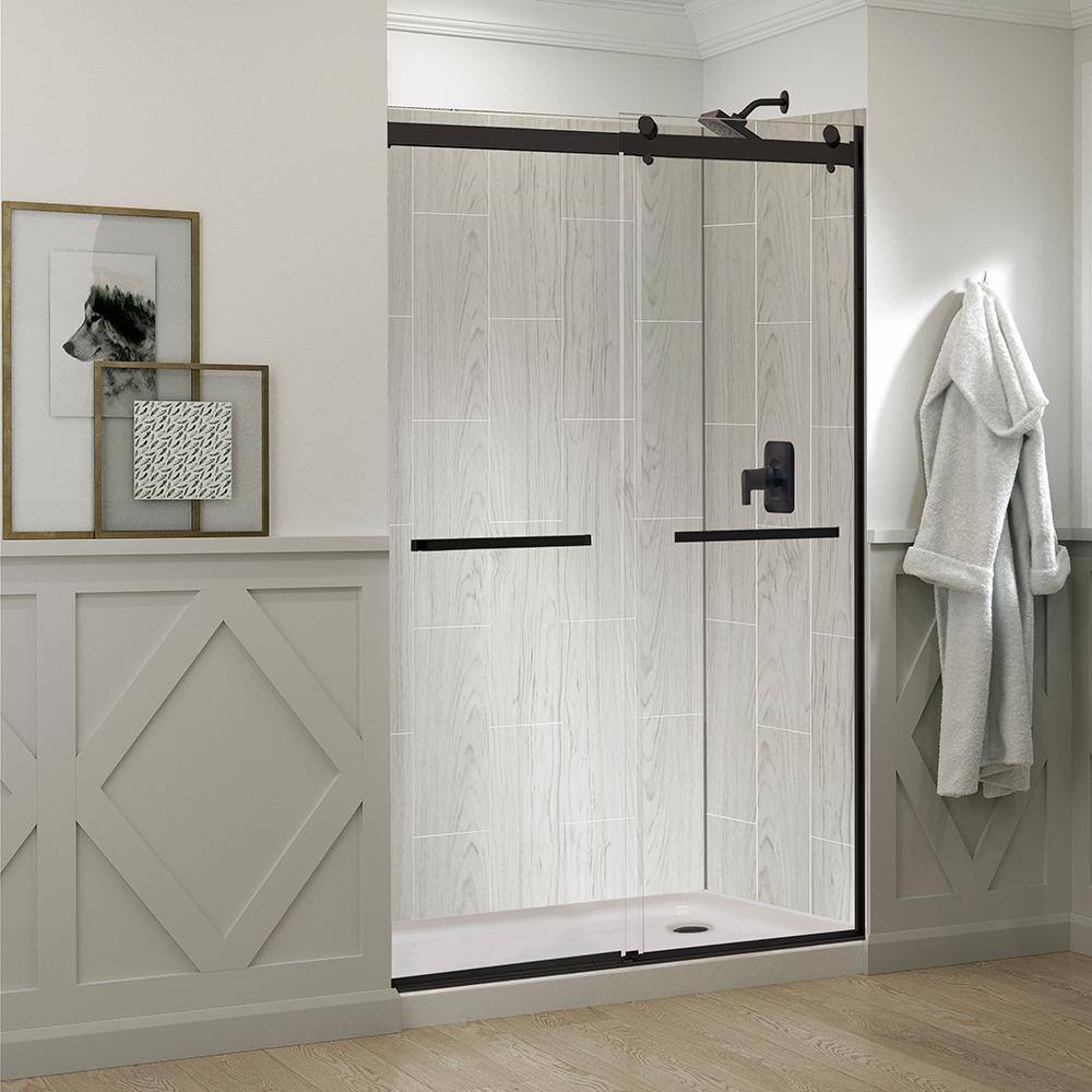 Lagoon Dbl Roller 60 in L x 30 in W x 78 in H Right Drain Alcove Shower Stall Kit in Driftwood and Matte Black Hardware price history on PriceWatchPro