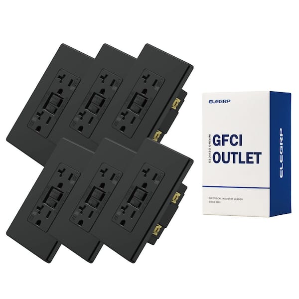 ELEGRP 20 AMP 125V Duplex Tamper Resistant Weather Resistant Self-Test GFCI Outlet w/Screwles Wall Plate UL Listed BLK (6-Pack)