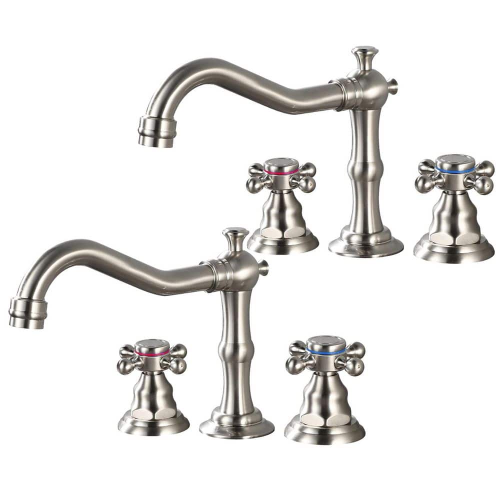 2 Handles 8 in. Widespread Bathroom Faucet 3-Hole Bathroom Sink Faucet in Brushed Nickel (2-Pack) price history on PriceWatchPro