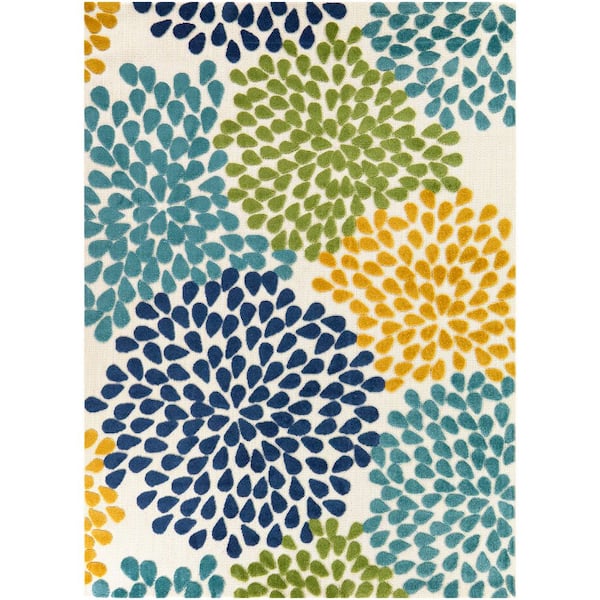 Hampton Bay Park Pointe Blue 8 ft. x 10 ft. Blue Color Burst Indoor/Outdoor Area Rug