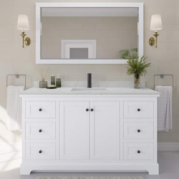 Wyndham Collection Avery 60 in. W x 22 in. D x 35 in. H Single Bath Vanity in White with Giotto Quartz Top