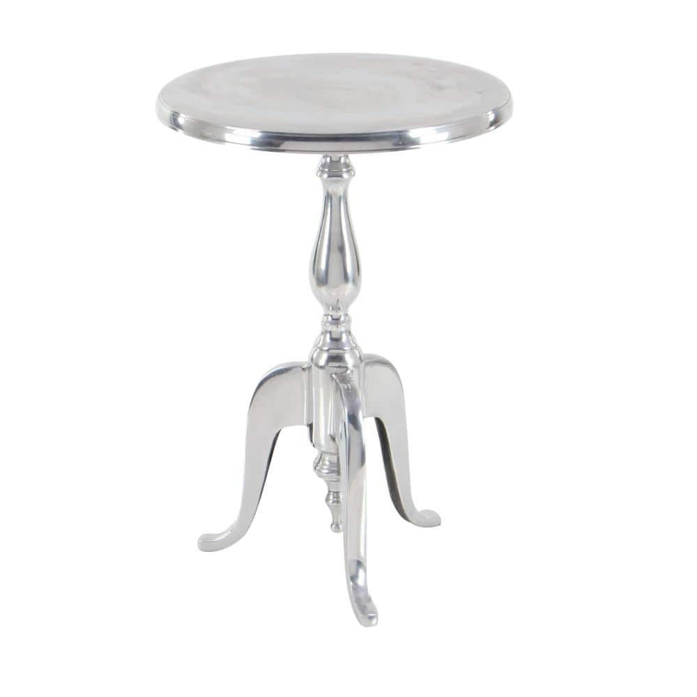 Elegant Silver Round Metal Pedestal Accent Table - 15" x 22"