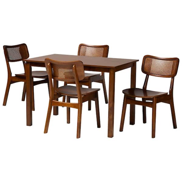Baxton Studio Estera 5-Piece Walnut Brown Wood Top Dining Set