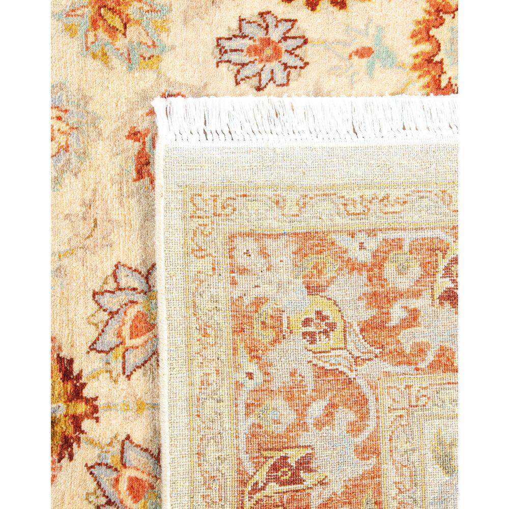 Ivory and Rust Hand-Knotted Wool Oriental 4' x 6' Rug