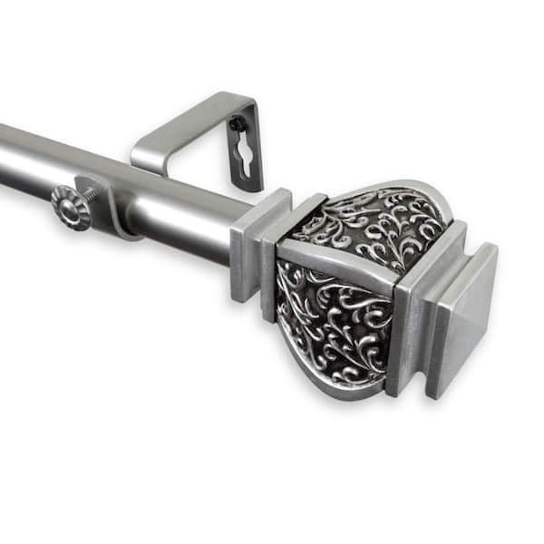 Rod Desyne 28 in. - 48 in. Telescoping 1 in. Single Curtain Rod Kit in Satin Nickel with Margot Finial
