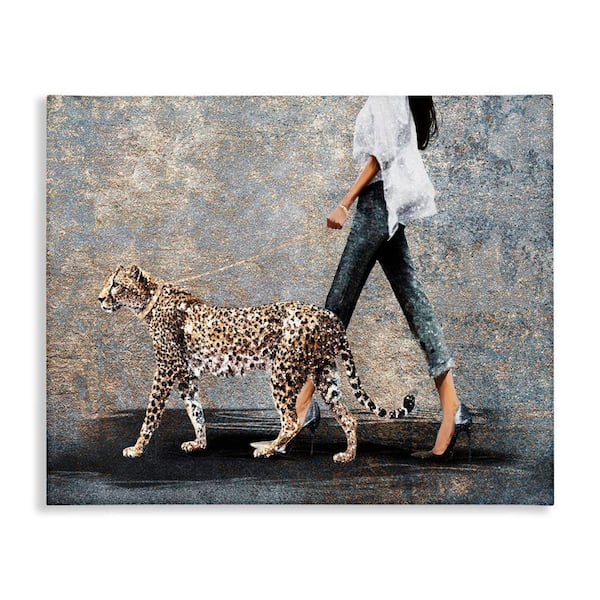 Trendy Woman with Leopard by Svetlana Aleynikova Unframed People Graphic Art Print 16 in. x 20 in.