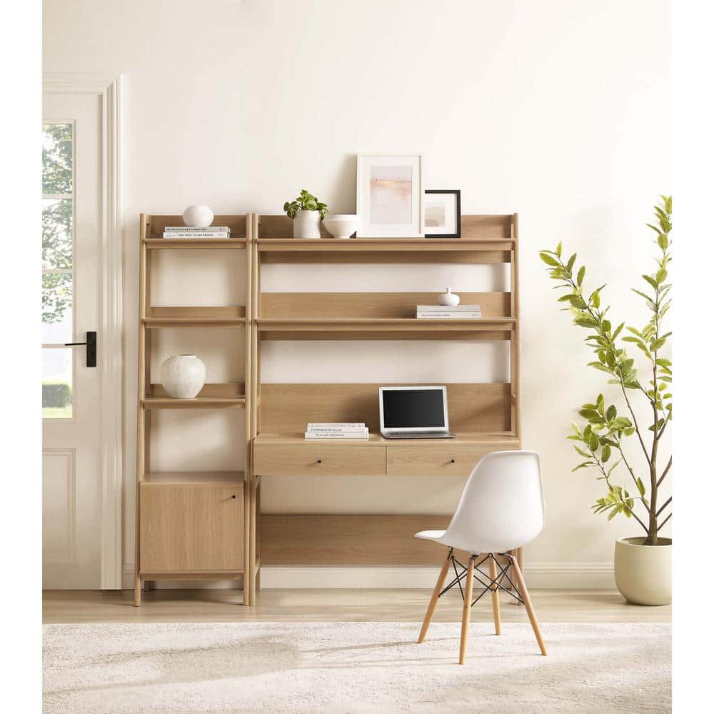 MODWAY Bixby 69.5 in. W Rectangular in Oak 2-Piece Home Office
