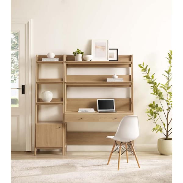 Bixby 69.5 in. W Rectangular in Oak 2-Piece Home Office Desk and Bookshelf Display Case