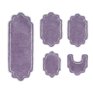 Allure Collection 100% Cotton Tufted Bath Rug, 5-Pcs Set with Contour, Purple