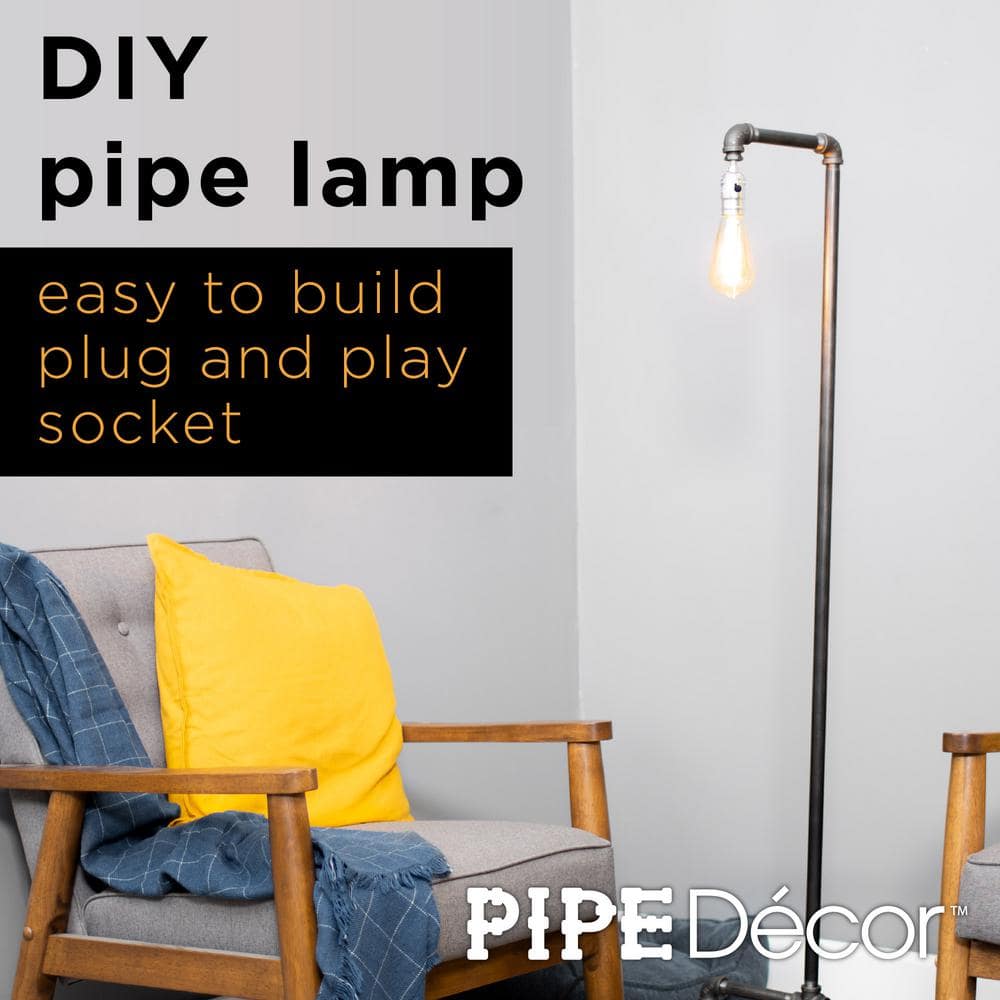 Industrial Black Steel Pipe Floor Lamp with Edison Bulb