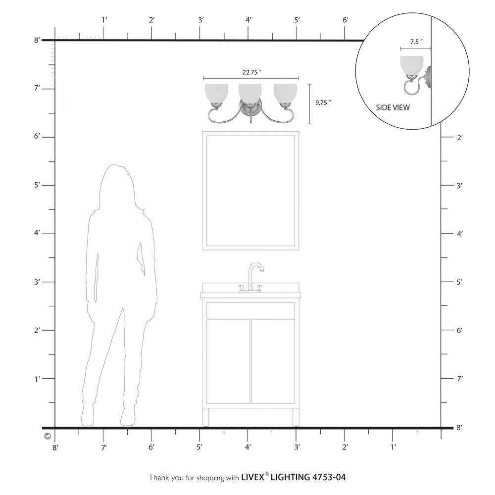 Brookside Transitional 3-Light Vanity in Black with Satin Opal White Glass