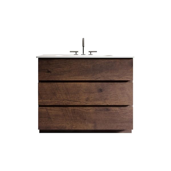 35.82 in. W x 18.30 in. D x 32.96 in. H Single Sink Freestanding Bath Vanity in Walnut with White Ceramic Top