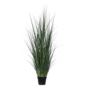 Large 27.56 in. Dia Black and Green Grass in Pot Plastic Indoor Outdoor Modern Round Planter with Artificial Plant