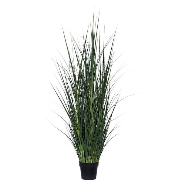 PotteryPots Large 27.56 in. Dia Black and Green Grass in Pot Plastic Indoor Outdoor Modern Round Planter with Artificial Plant
