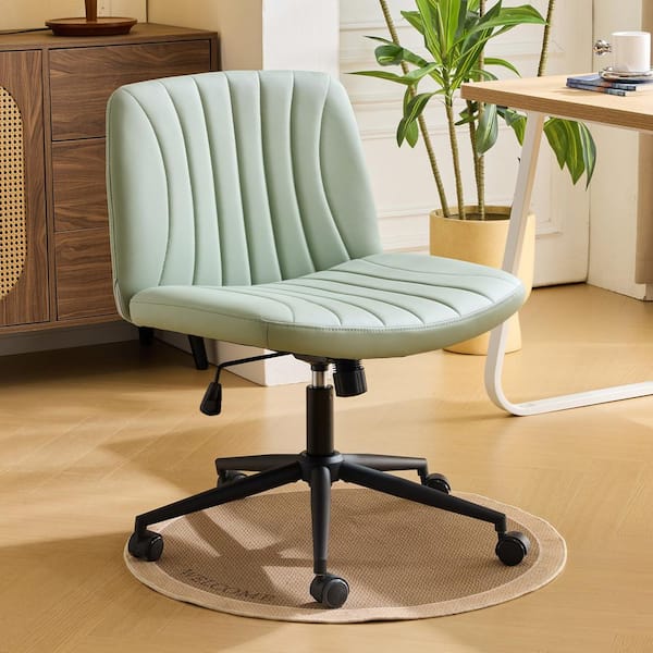 Faux Leather Fabric Cross-Legged Seat Task Chair in Mint-Green with Armless