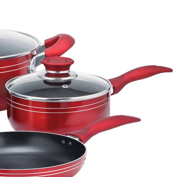 6 Pieces Nonstick Cookware Set and Pots and Pans Set with Removable Handle - Red