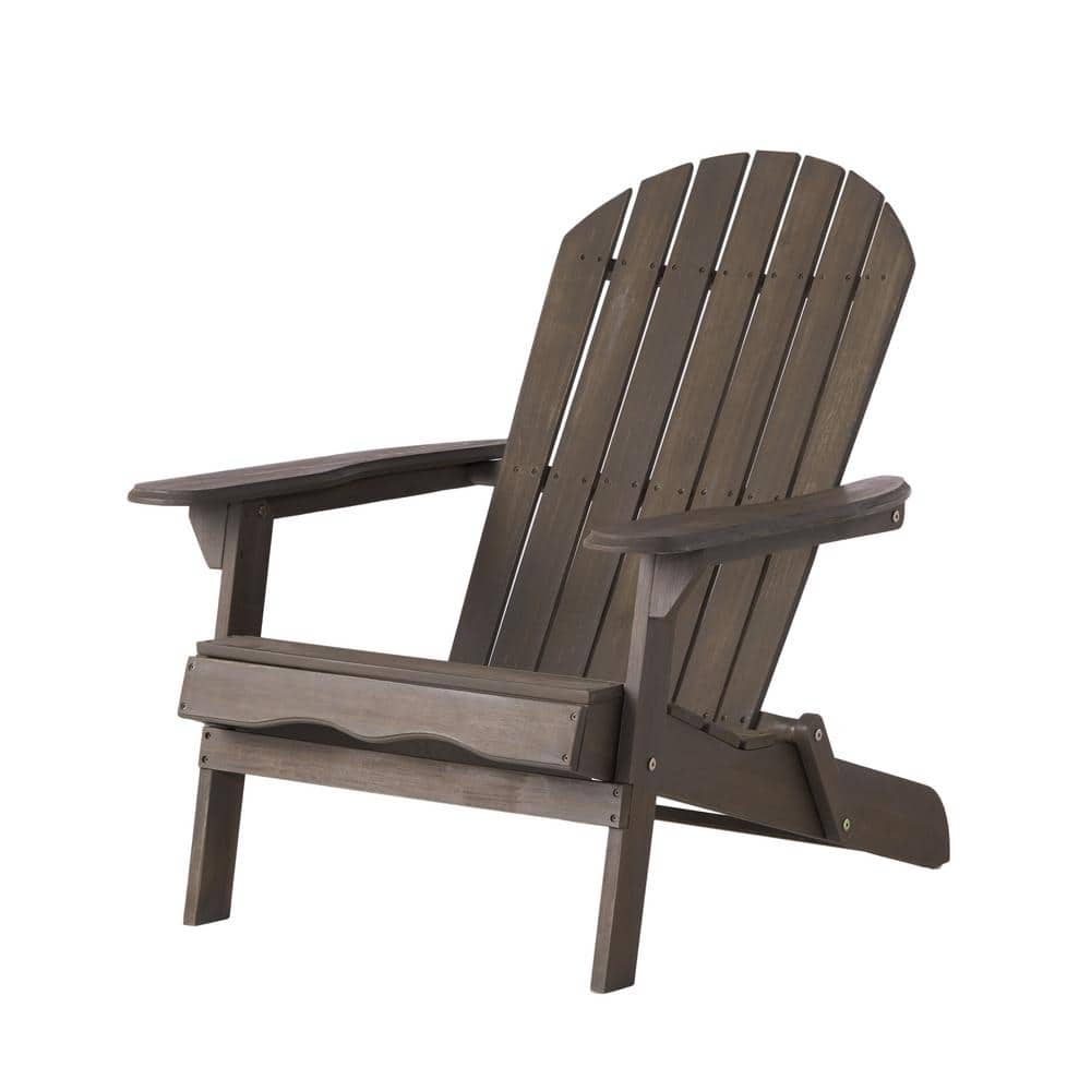 Siavonce Grey Folding Wood Outdoor Adirondack Chair Set of 1 MQ-57702 ...